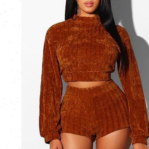 

crop shorts set womens tracksuits two piece outfits jumpsuit playsuit casual clothes corduroy clothing warm autumn long sleeve navel, Gray