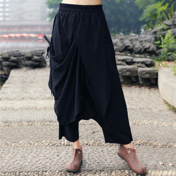 

women's pants & capris [ewq] 2021 spring summer casual loose irregular patchwork high elastic waist solid color ladies cross-pants jf89, Black;white