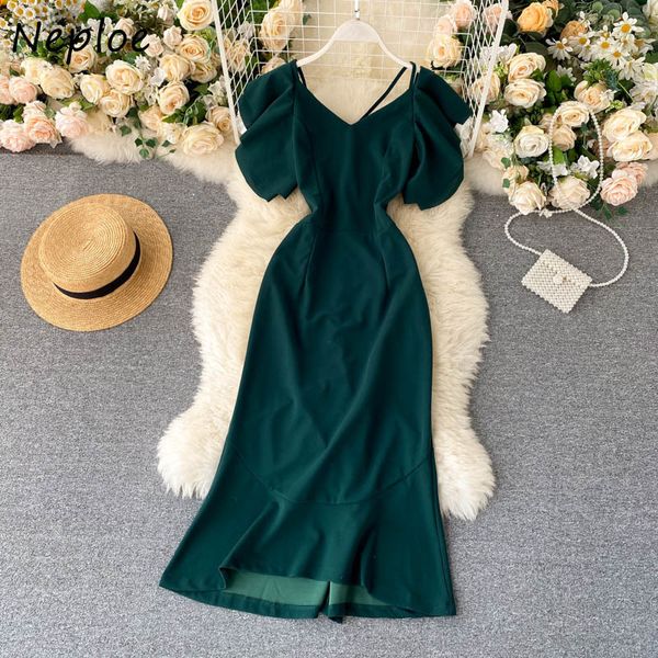 

neploe temperament vestidos women dress new summer backless slim wasit butterfly sleeve croup trumpet dresses 82239 210423, Black;gray