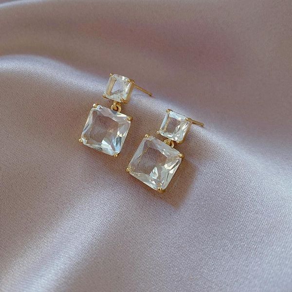 

stud earrings for women 2021 fashion jewelry earings retro transparent crushed cube temperament charming, Golden;silver