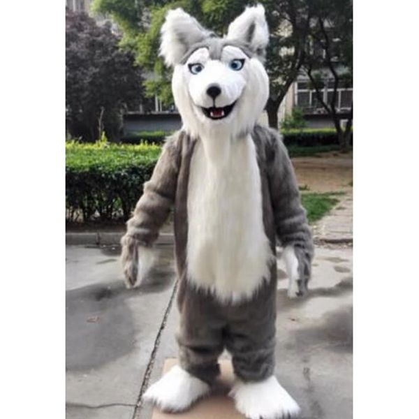 

halloween grey husky dog mascot costumes teeth theme character carnival size fursuit christmas birthday party dress, Red;yellow