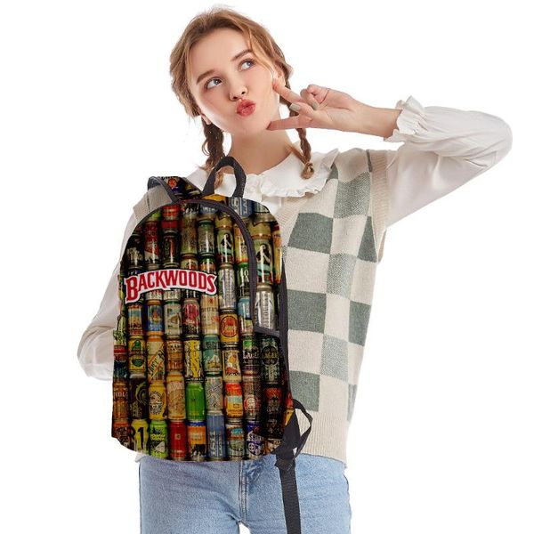 

backpack teenage boys girls school bags backpacks backwoods cigars beer 3d print fashion colorful black oxford travel lapbag