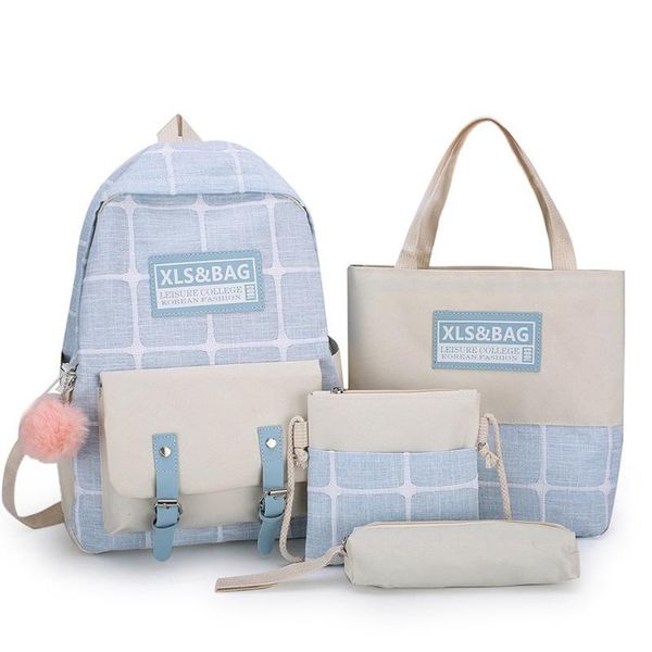 

backpack plaid bag female four-piece campus large-capacity canvas student travel