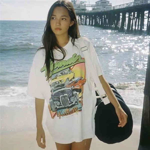 

Women's T-Shirt BM style American T-shirt women's full body printed cotton loose short sleeve Inst shirt fashion street bottom Shi, White