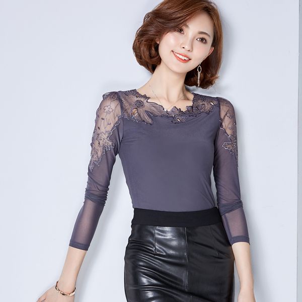 

chemise femme plus size lace blouse chiffon shirt women long sleeve women blouses blusas camisas femininas 2021 ropa mujer, White