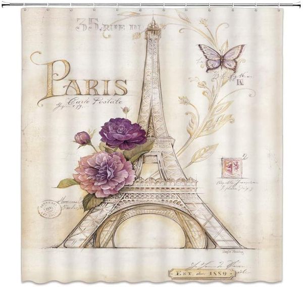 

vintage pairs shower curtain eiffel tower retro romantic art print home bathroom dÃ©cor curtains