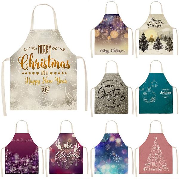 

aprons christmas tree sonw pattern cleaning 53*65cm home cooking kitchen apron cook wear cotton linen pinafore bibs 46402