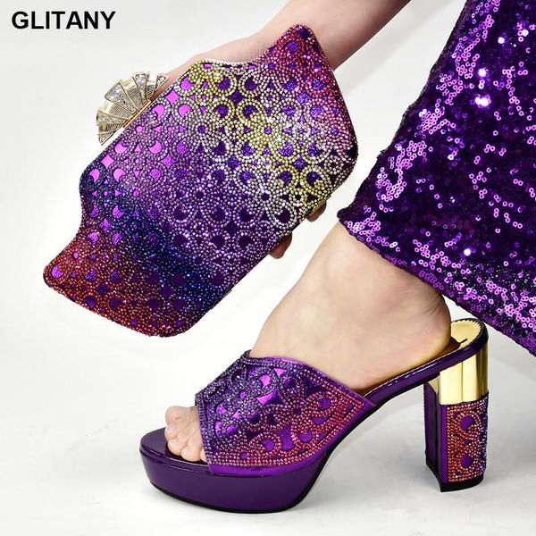 

dress shoes nigerian shoe and bag set for women african wedding with decorated rhinestone pumps, Black