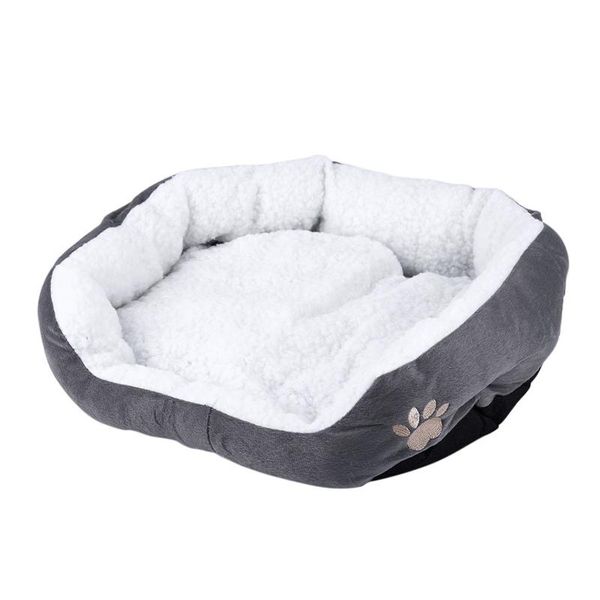 

40cm lambskin dog pattern pet's nest warm washable bed sleeping fleece basket with cushion for puppy cat gray c beds & furniture