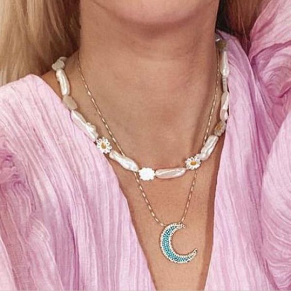 

chokers luxurious charm irregular freshwater pearl necklace shell daisy embellished fashion short jewelry for women flower choker 2021, Golden;silver
