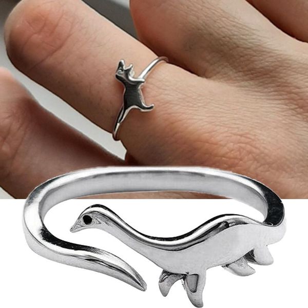 

cluster rings funny little dinosaur ring cute opening adjustable animal gothic jewelry girls charm punk 2021, Golden;silver