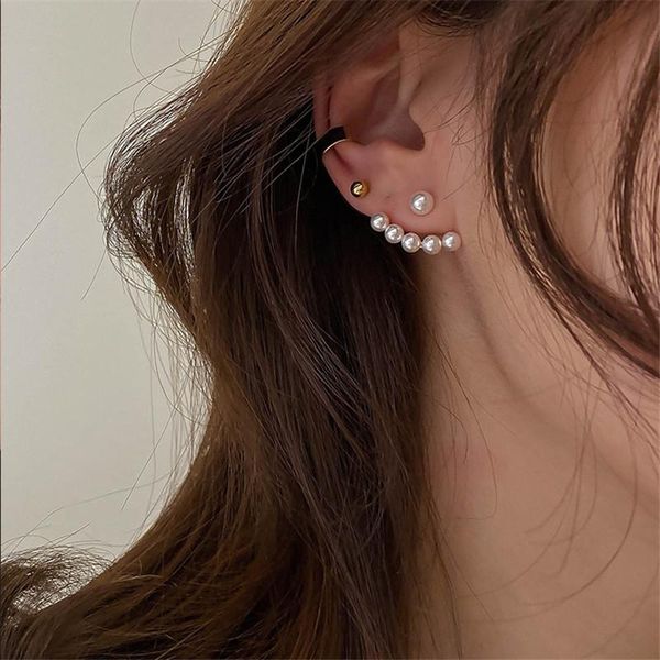 

stud fashion 2021 chic imitation pearl geometric fan shaped elegant earrings for women girls jewelry party asseccoires, Golden;silver