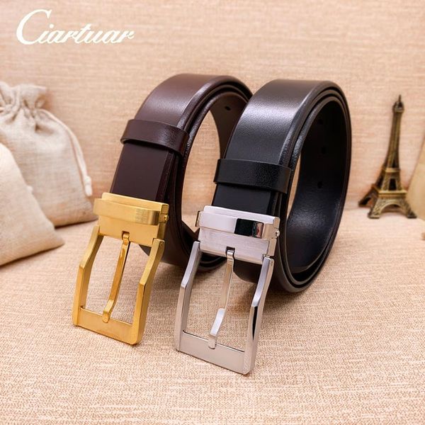 

ciartuar official store quality men belt genuine leather strap trousers first layer suit brass pin buckle belts, Black;brown