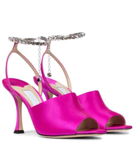 

luxury designer summer women's sae sandals jimms brands high heels open toe & crystal strap women sandalia feminina wedding dress eu35-, Black