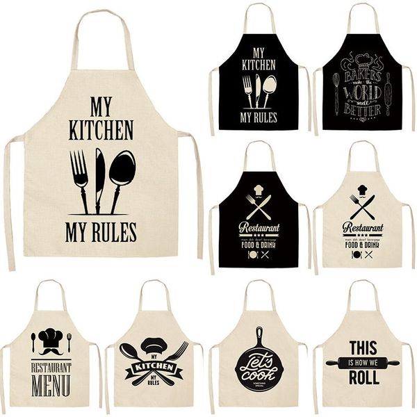 

1pcs letter alphabet kitchen aprons for women cotton linen bibs household cleaning pinafore home cooking apron 68*55cm