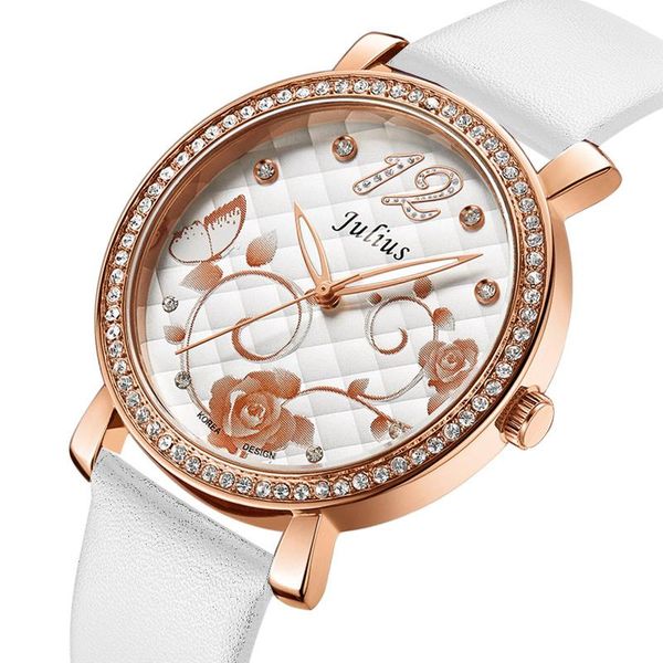 

wristwatches julius lady women's watch japan quartz hours fine rose flower fashion dress bracelet real leather girl's birthday gif, Slivery;brown
