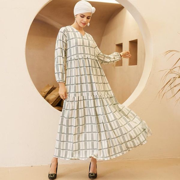 

casual dresses spring simple plaid western sweetness age reduction loose and thin long sleeves pleated arab woman dress, Black;gray