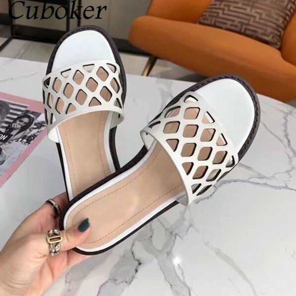 

flat slipper women luxury brand summer new designer peep toe genuine leather slides hollow out one word belt slippers 60% off store online, Black