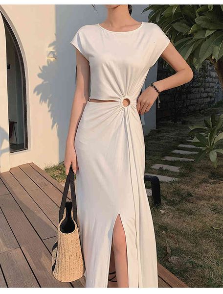 

midi dress the ladies'beach, plain white robe slit, Black;gray