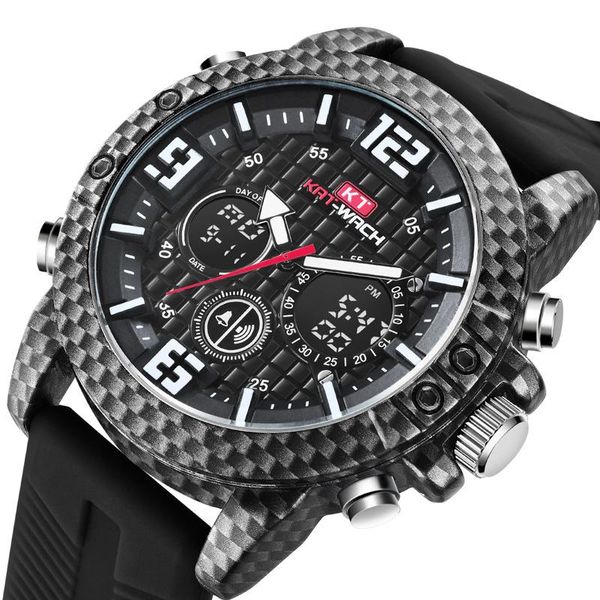 

kt1804 men sports table carbon fiber watch outdoor more function waterproof oem creative watches wristwatches, Slivery;brown