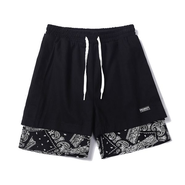 

shorts loose men's middle pants, heavy industry stitching, cashew blossom woven for men, White;black