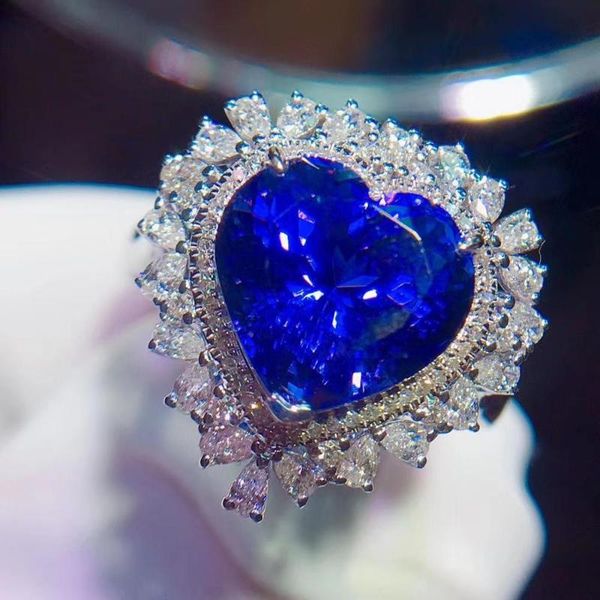 

cluster rings y504 tanzanite ring fine jewelry pure 18 k gold natural gemstones 5.5ct diamonds female anniversary gift, Golden;silver