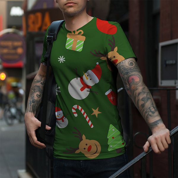 

european and men's new printing card color pass snowflake gift box christmas short-sleeved casual breathable street shooting party trav, White;black