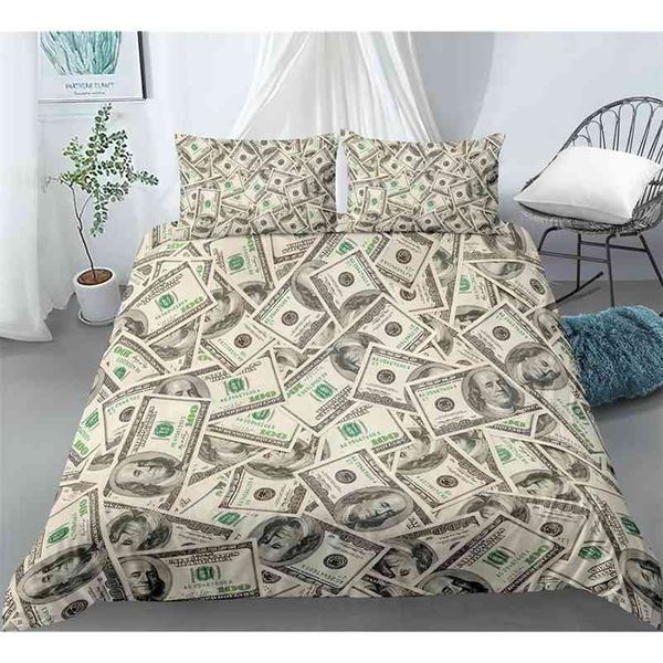 3D Modern Bedding Set Dólar Motivo Impresso Devet Capa Vivid Consolador Capa 2/3 Peças Dinheiro Matempos Matempos Padrão Engraçado cama Set 210706