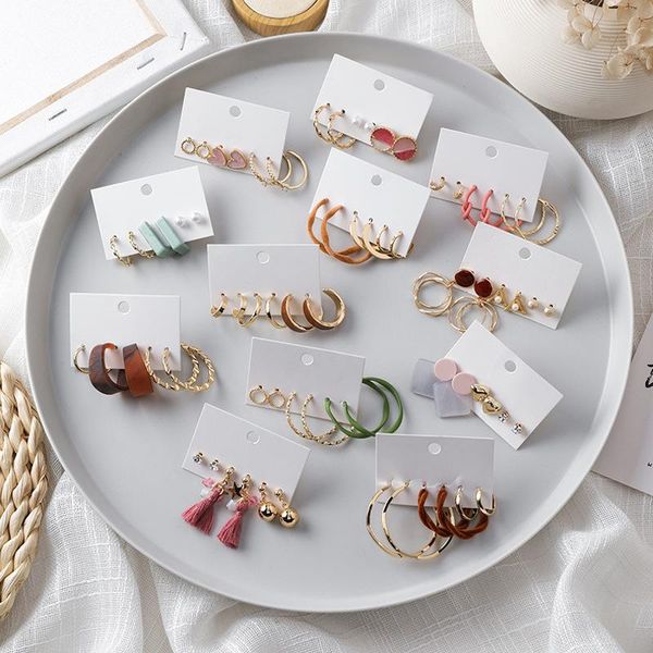 

hoop & huggie 6pc/set western geometric simple earrings for women acrylic tassel set jewelry gifts drop wholesale, Golden;silver