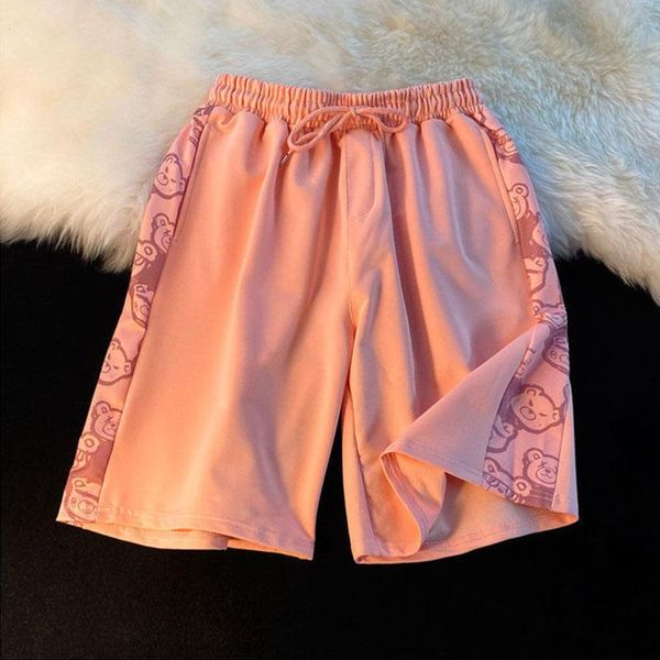 

women's shorts college style japanese kawaii cute bear print stitching loose casual harajuku wide-leg, White;black