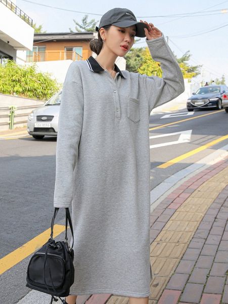 

dazy polo neck drop shoulder split hem sweatshirt dress b0ea#, White;black