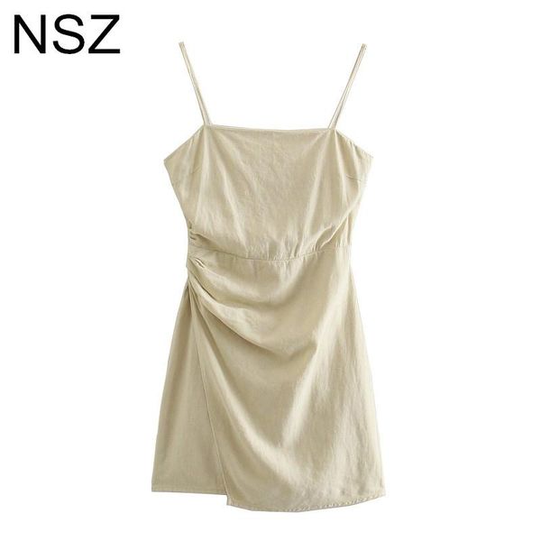 

casual dresses nsz women asymmetry ruched folds cotton cami dress summer 2021 sleeveless open back bodycon spaghetti strap sundress, Black;gray