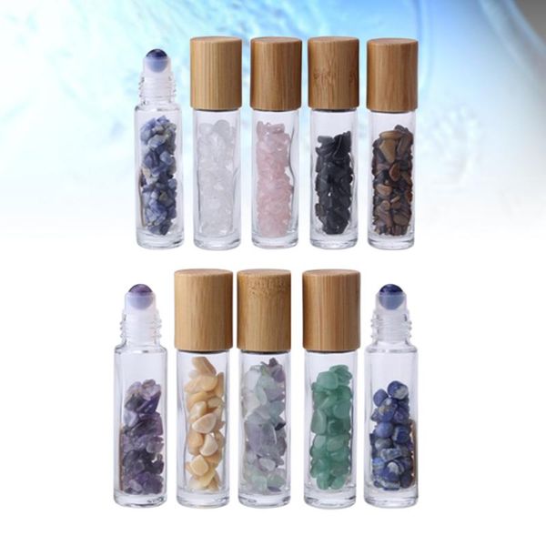 

storage bottles & jars 10pcs 10ml roller gemstones essential oil sample with bamboo lids