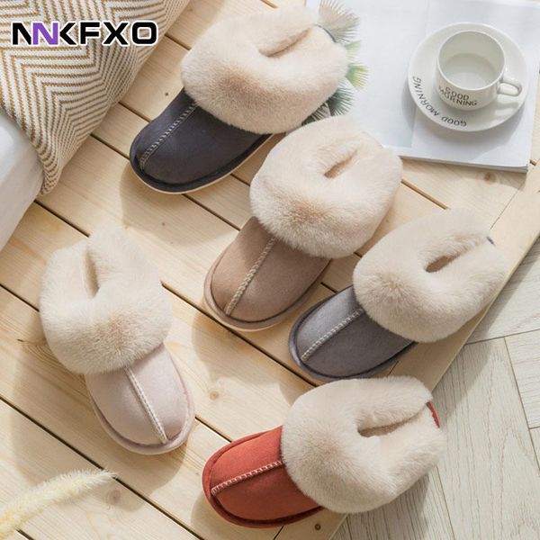 

slippers luxury faux suede home women full fur winter warm plush bedroom non-slip couples shoes indoor ladies furry, Black