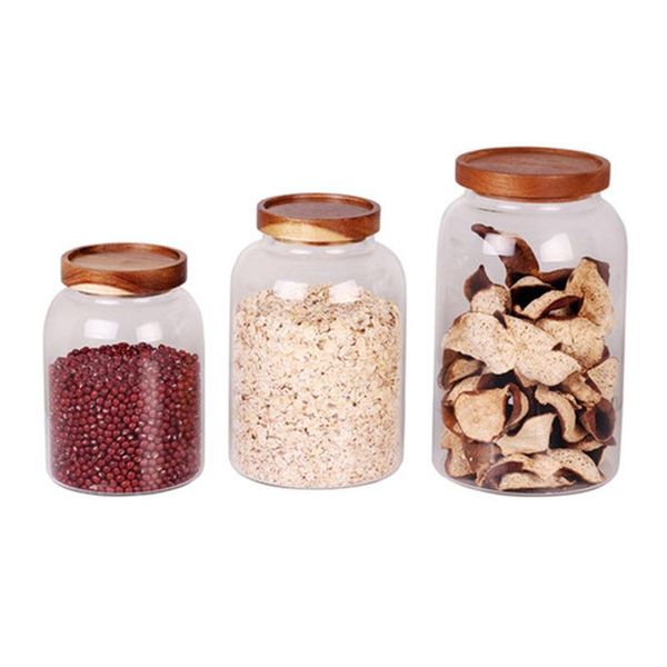 

storage bottles & jars large capacity household glass jar sealed with wooden lid kitchen grain bean candy container wwo66