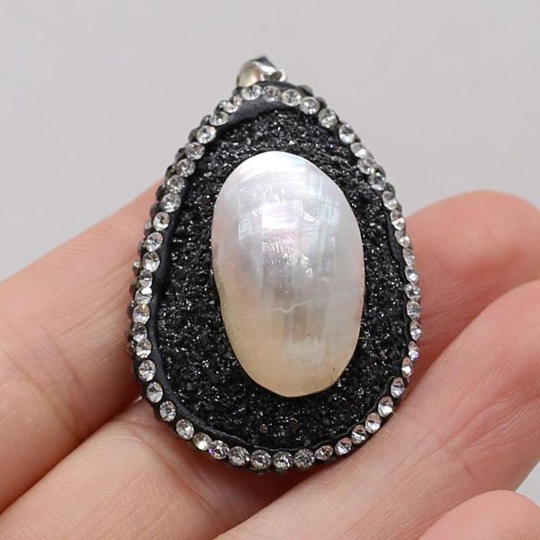 

charms small pendant natural semi-precious stone drop shape shell for jewelry making diy necklace earring accessories wholesale, Bronze;silver