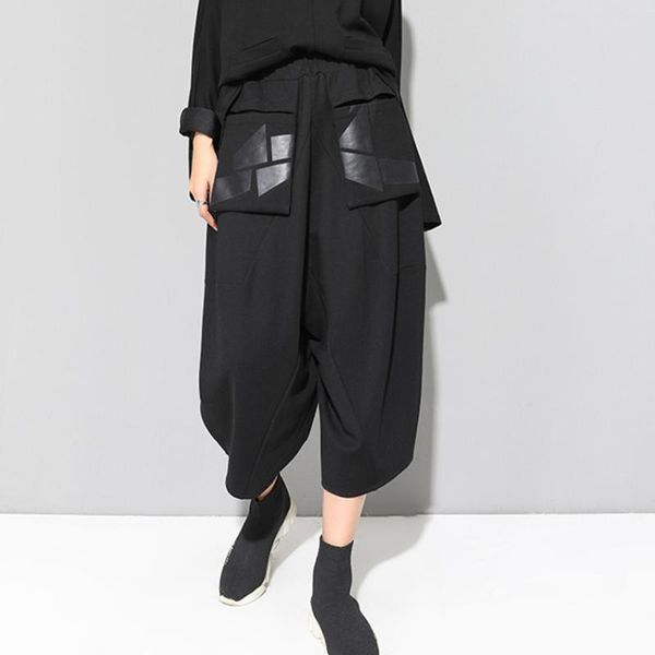 

women's pants & capris asymsay autumn winter casual loose harem elastic waist woman black solid color wide leg fashion trousers al1279, Black;white