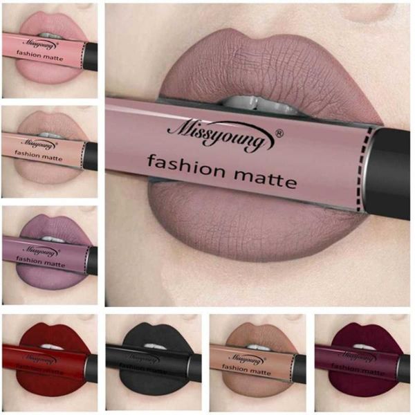 

makeup lipstick waterproof matte nude pigment brown red color liquid lip gloss fashion matt tint1
