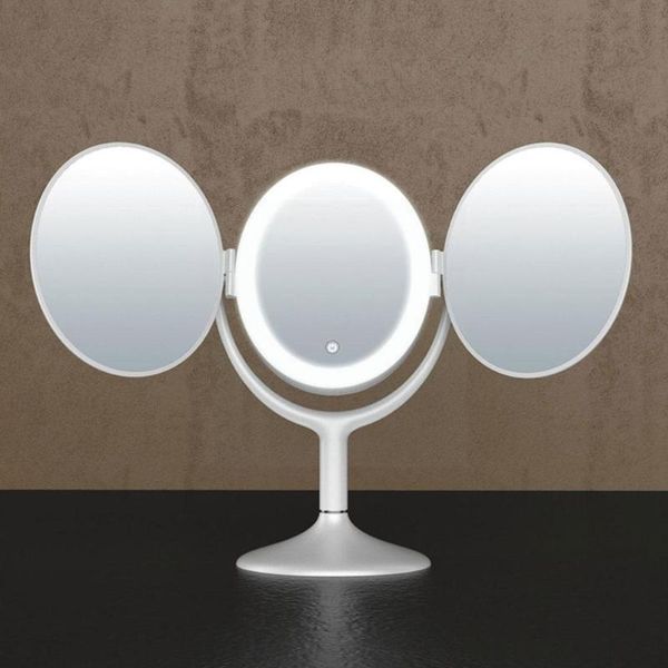 

compact mirrors oval shape fold led makeup mirror mini three-sided vanity no deskdressing battery abs material m8j8