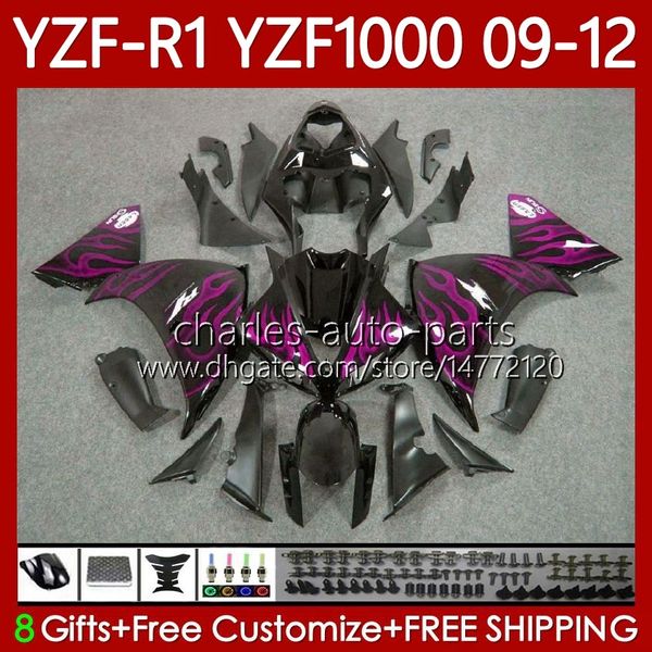 Corpo de motocicleta para Yamaha YZF R1 1000 CC YZF1000 YZF-R1 09-12 Bodywork 92No.100 YZF-1000 YZF R1 ROXO FLAMES YZFR1 09 10 11 12 1000CC 2009 2012 2012 2012