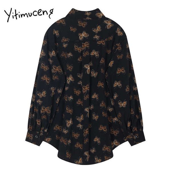 

yitimuceng bow print blouse women vintage shirts spring fashion clothes turn-down collar button office lady casual 210601, White