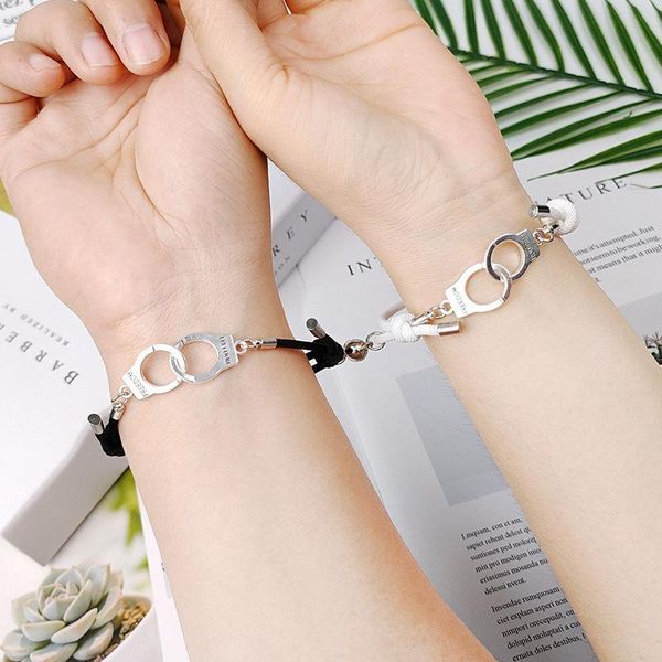 

charm bracelets 2 pcs/paired handmade rope magnetic bracelet charms handcuff lovers couple for men women friend statement jewelry, Golden;silver