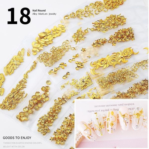 

pack of metal 3d alloy nail art decals, glitter applique shells, feathers, stars, etc1, Silver;gold