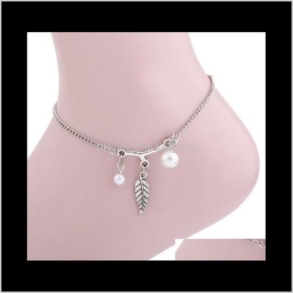 

anklets jewelry punk small tree pearls charm chain antique sier tone alloy womens ankle foot bracelets drop delivery 2021 uenve, Red;blue