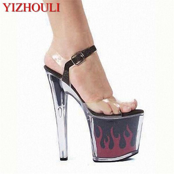 

"clear flame-platform heels, glass slipper, and 20 cm female exotic dancer sandals, Black