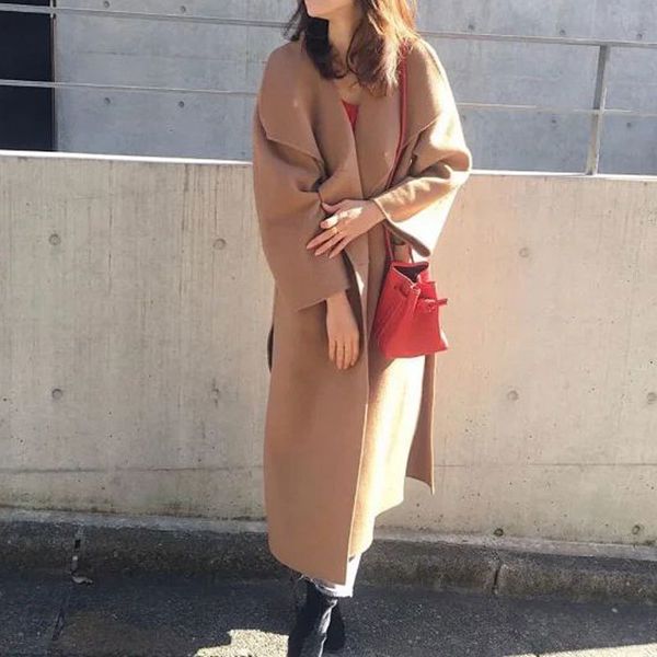 

wool cashmere double-faced long coat (without label) i0hh, Black