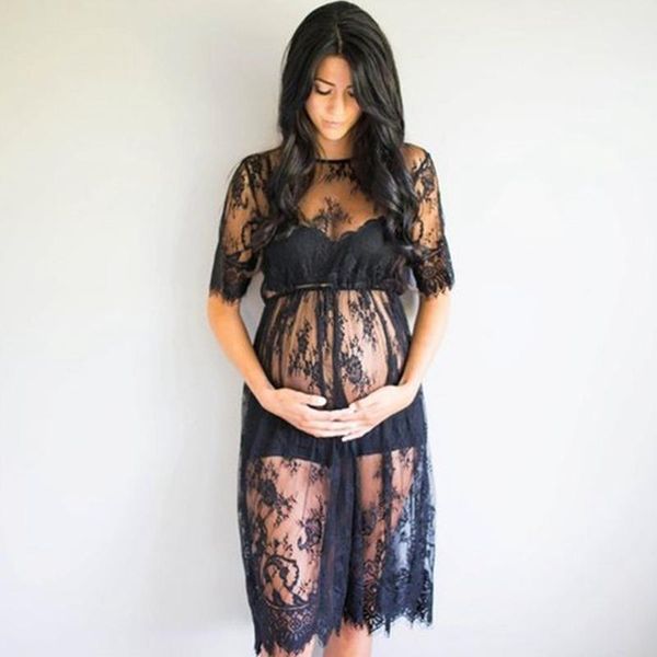 

maternity pography props lace see through dress fancy studio clothes pregnancy drop dresses, White