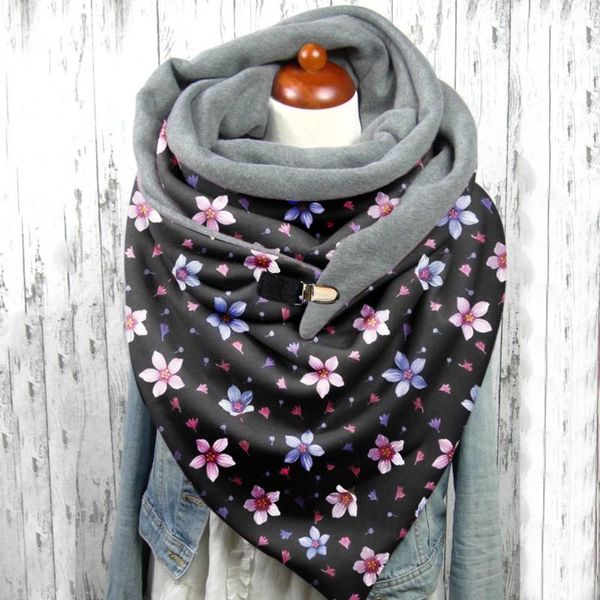 

scarves fashion flower print for elegant women female retro luxury designer winter versatile bufanda mujer#4, Blue;gray