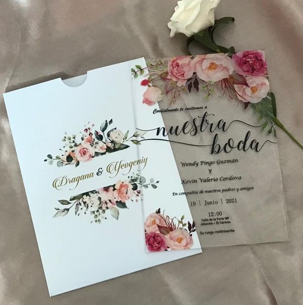 

greeting cards pink peony,rose flowers acrylic wedding boda invitations,custom 10pcs invitations,sweet 16th birthday invitation