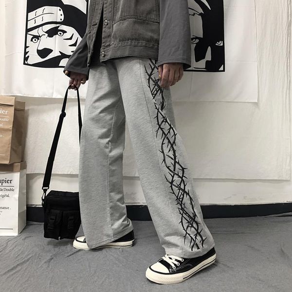 

men's pants wide japanese men harajuku streetwear oversize casual man trousers hip hop loose sport gray sweatpants, Black